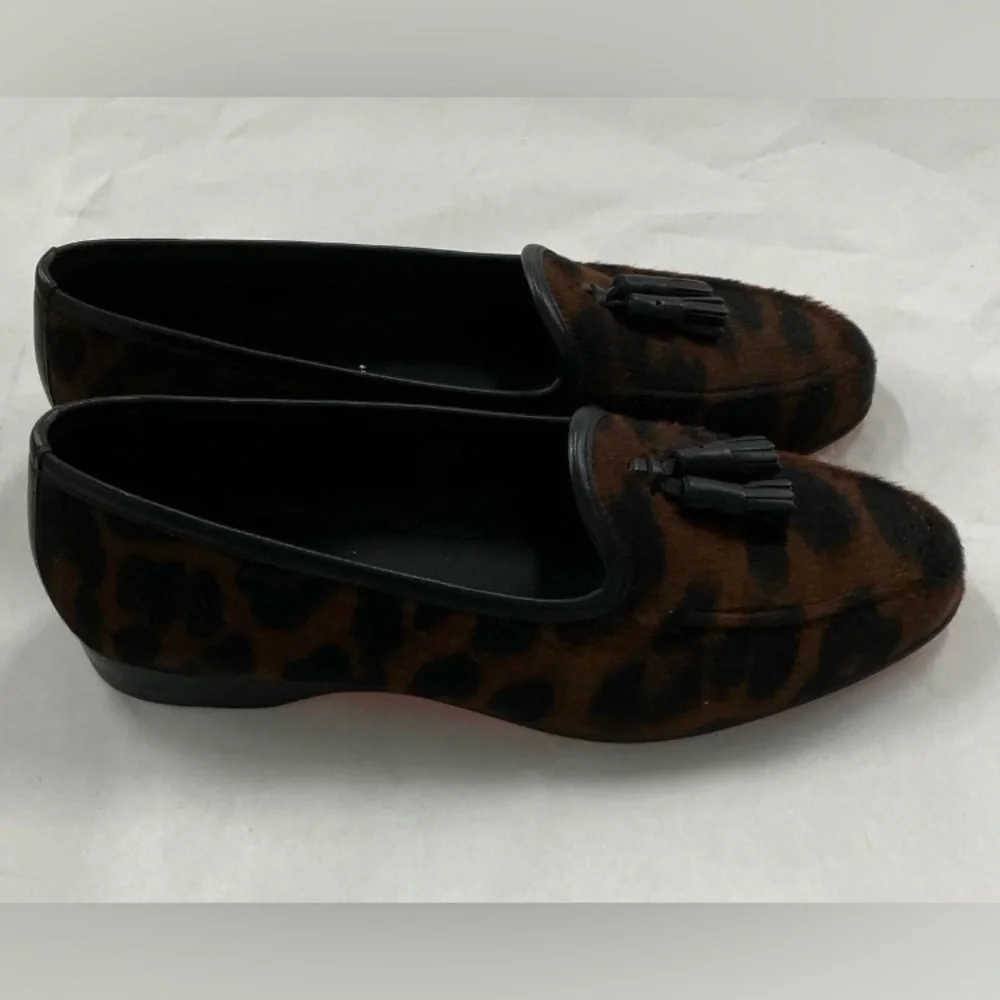 Santoni Brown and Black Animal Print Flats tassel Loafers - Picture 4 of 6